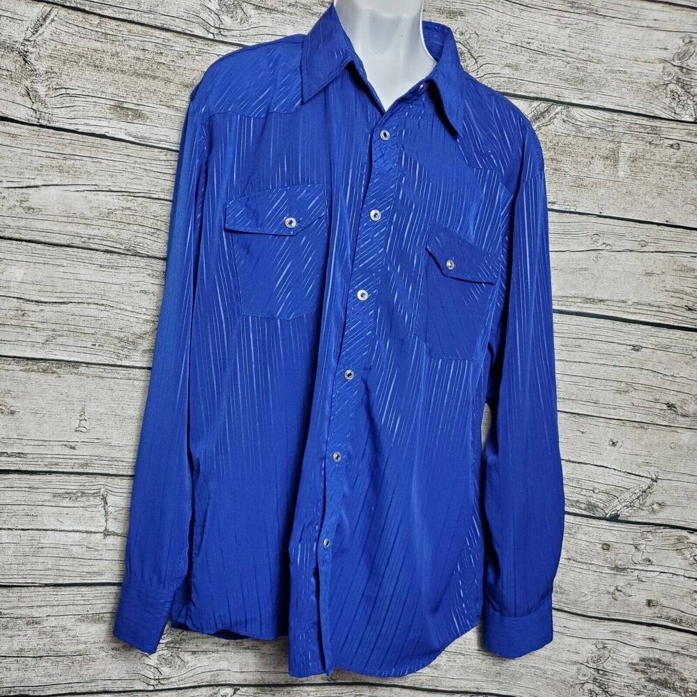 Liquid Rich Blue Stripped Western Rhinestone Snaps Long Sleeve Shirt - XXL